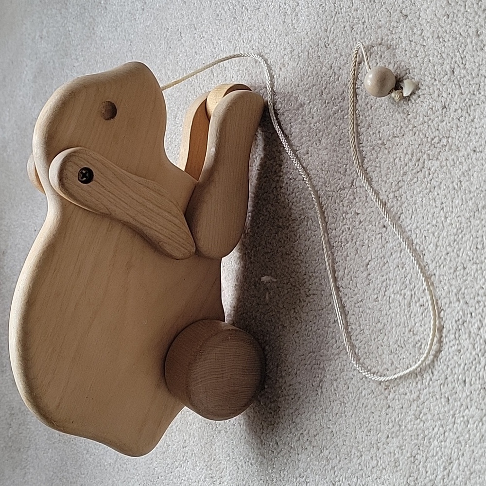 Wooden Pull-Along Hopping Bunny Toy - Natural Wood